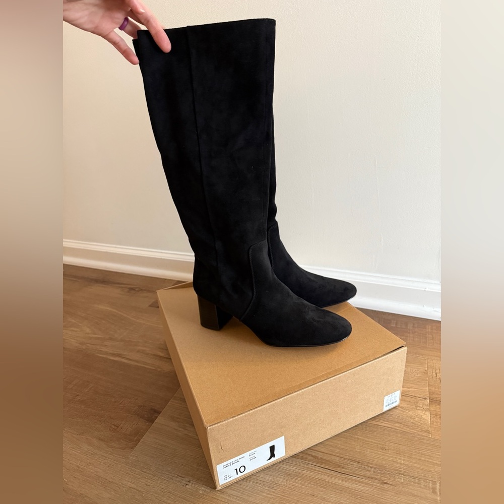 NWT Jcrew Black Suede Knee-high Heeled boots - Picture 2 of 9